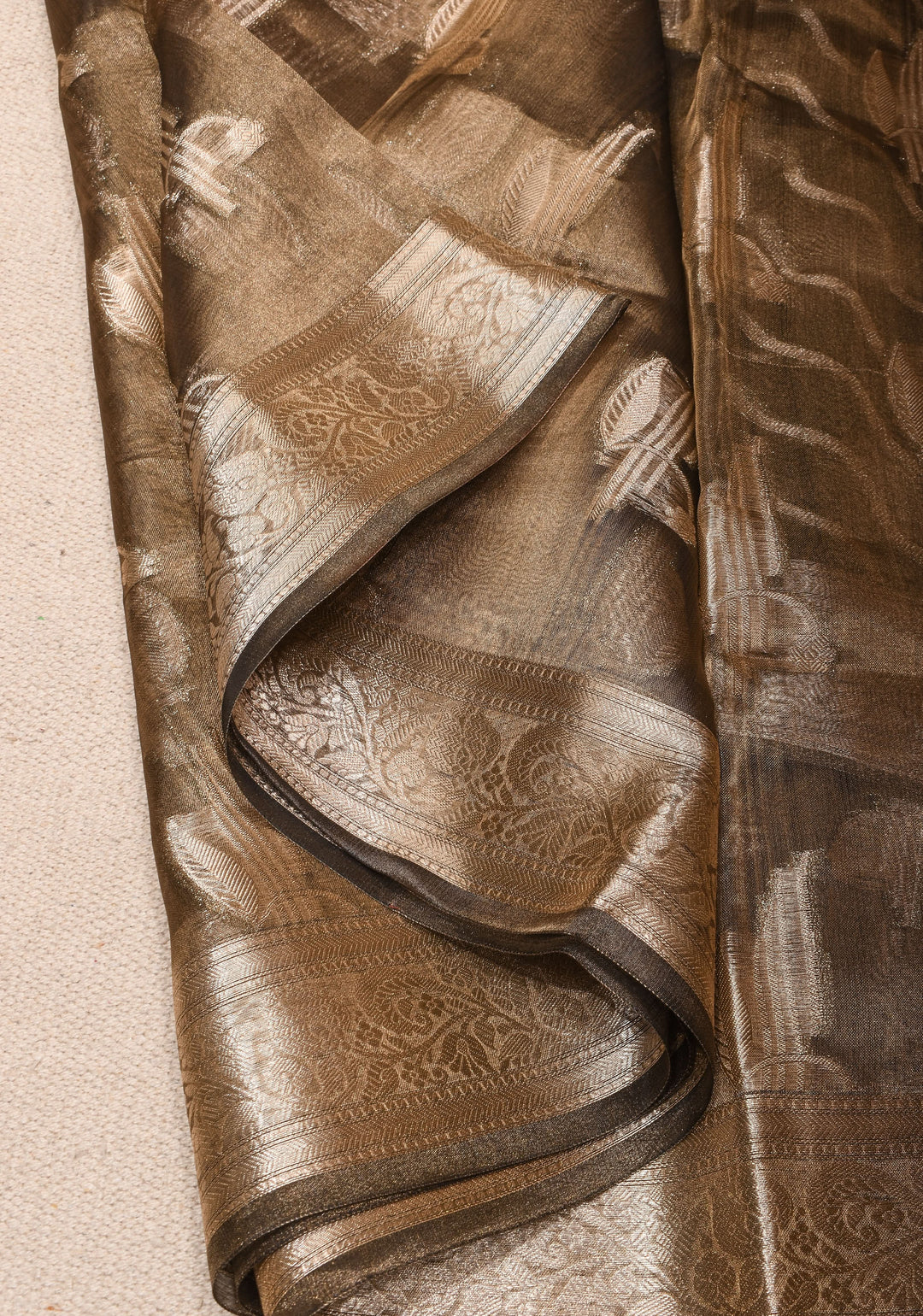 Bronze Banarasi Silk Tissue saree with Zari Buttas and Border | SILK MARK CERTIFIED