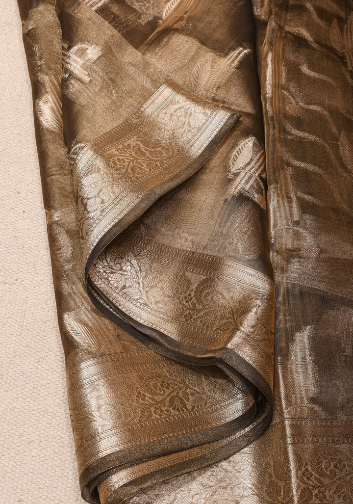 Bronze Banarasi Silk Tissue saree with Zari Buttas and Border | SILK MARK CERTIFIED
