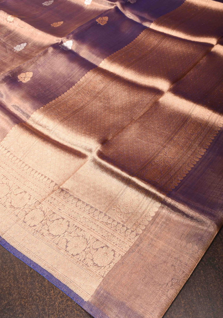 Blue Tone Banarasi Pure Tissue Silk Saree with Sona Rupa Buttas and Zari Border | SILK MARK CERTIFIED