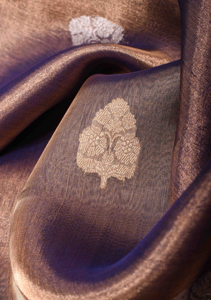 Blue Tone Banarasi Pure Tissue Silk Saree with Sona Rupa Buttas and Zari Border | SILK MARK CERTIFIED