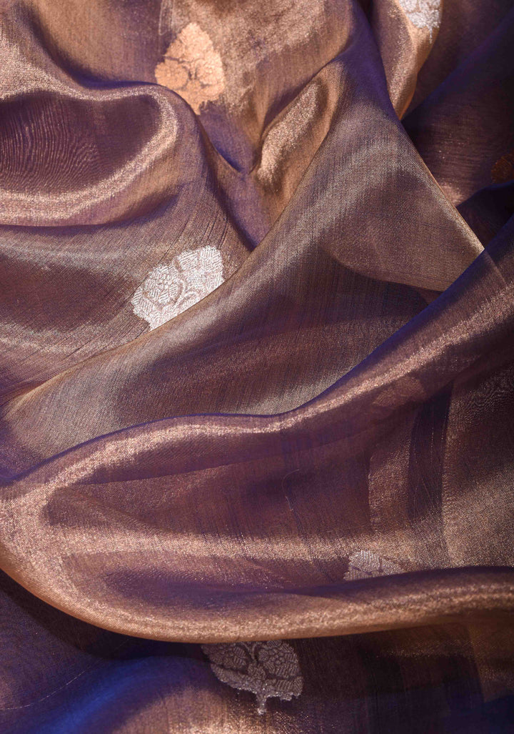 Blue Tone Banarasi Pure Tissue Silk Saree with Sona Rupa Buttas and Zari Border | SILK MARK CERTIFIED