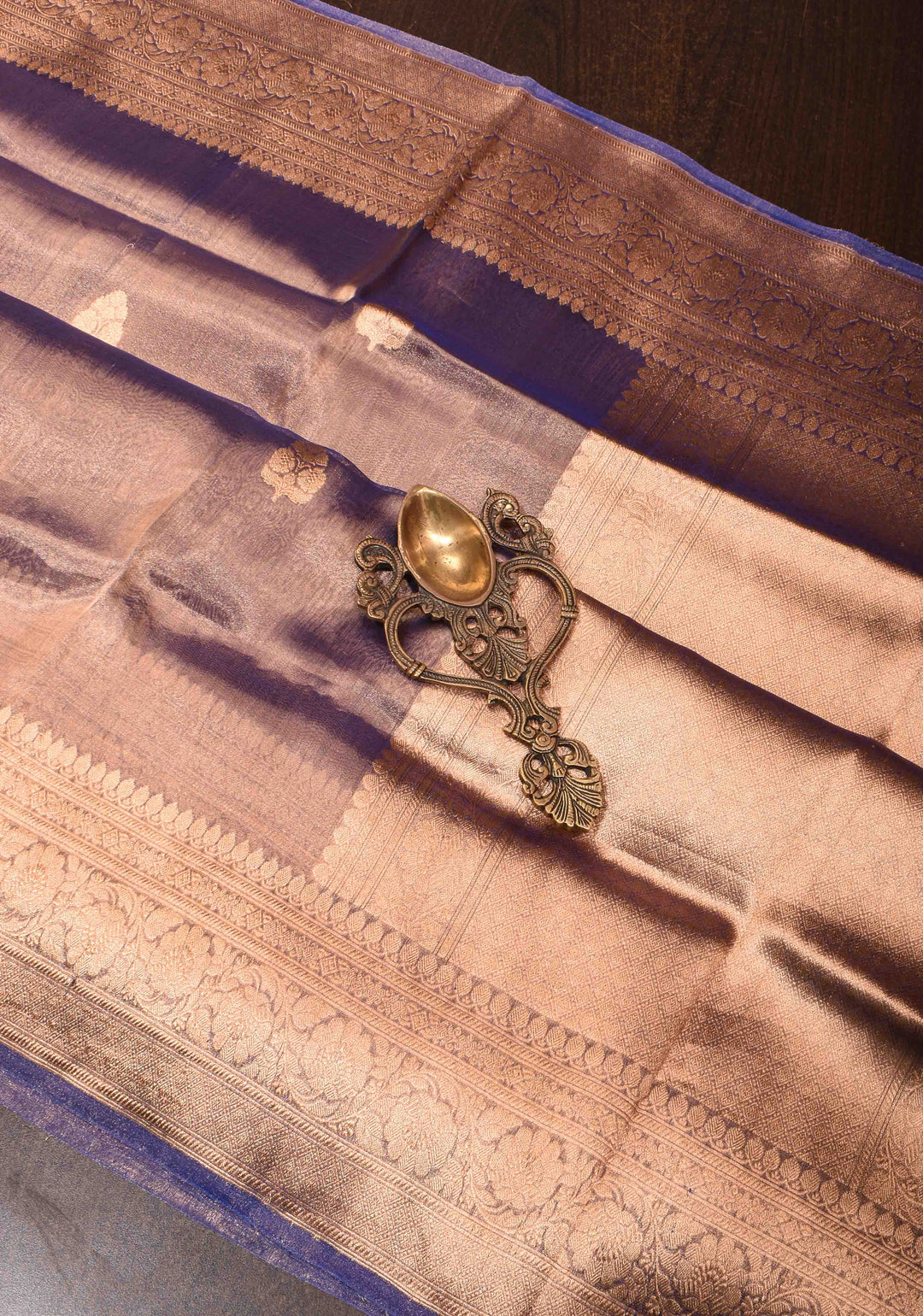 Blue Tone Banarasi Pure Tissue Silk Saree with Sona Rupa Buttas and Zari Border | SILK MARK CERTIFIED
