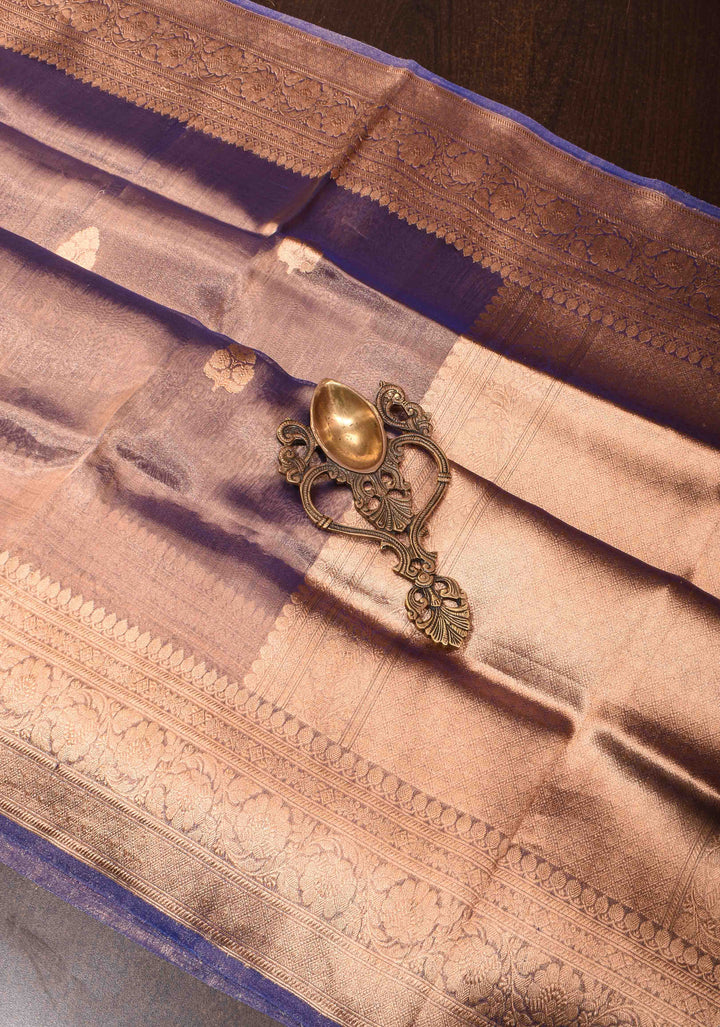 Blue Tone Banarasi Pure Tissue Silk Saree with Sona Rupa Buttas and Zari Border | SILK MARK CERTIFIED