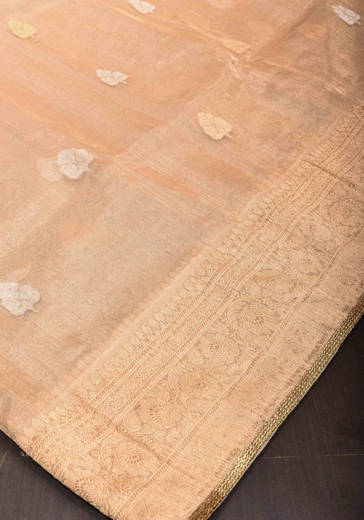 Stunning Golden Tissue Pure Silk Banarasi Saree with Sona Rupa Damask Motifs and Gold Zari Border | SILK MARK CERTIFIED