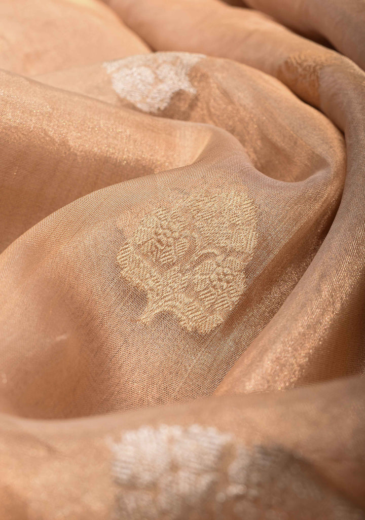 Stunning Golden Tissue Pure Silk Banarasi Saree with Sona Rupa Damask Motifs and Gold Zari Border | SILK MARK CERTIFIED