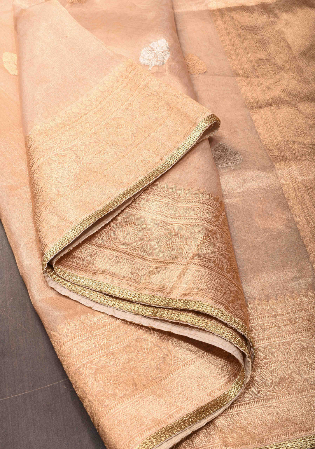 Stunning Golden Tissue Pure Silk Banarasi Saree with Sona Rupa Damask Motifs and Gold Zari Border | SILK MARK CERTIFIED