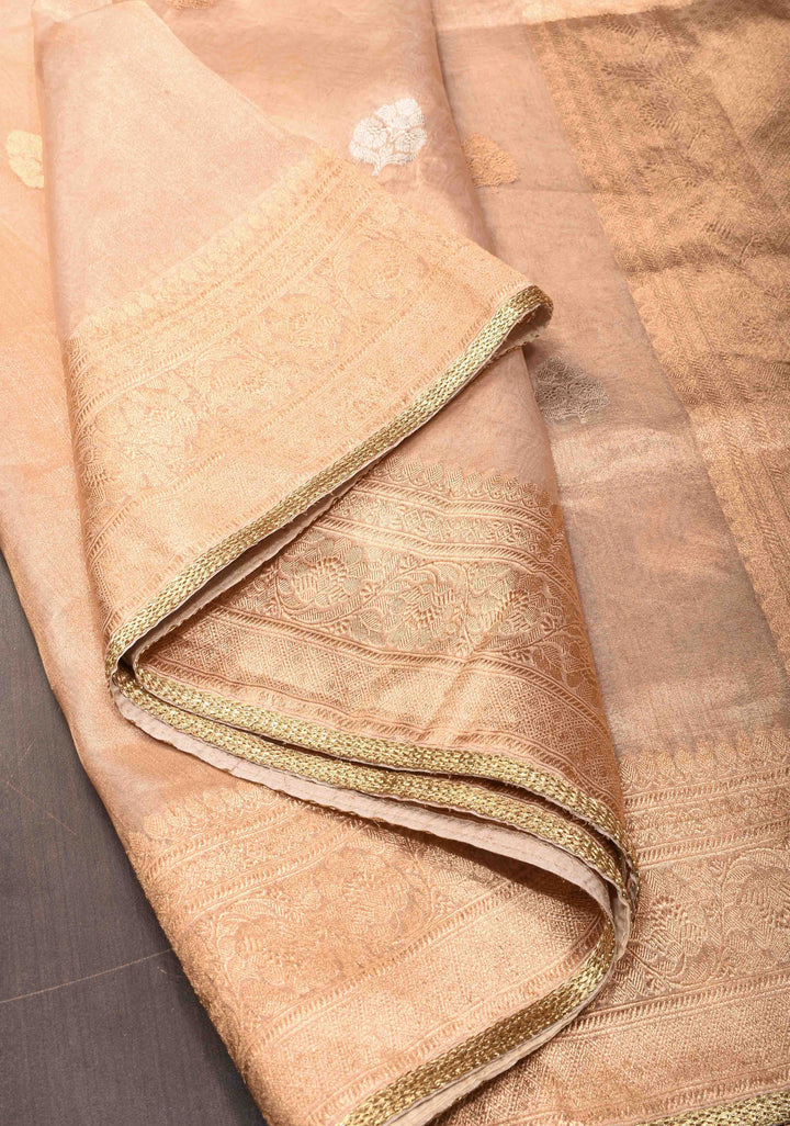 Stunning Golden Tissue Pure Silk Banarasi Saree with Sona Rupa Damask Motifs and Gold Zari Border | SILK MARK CERTIFIED
