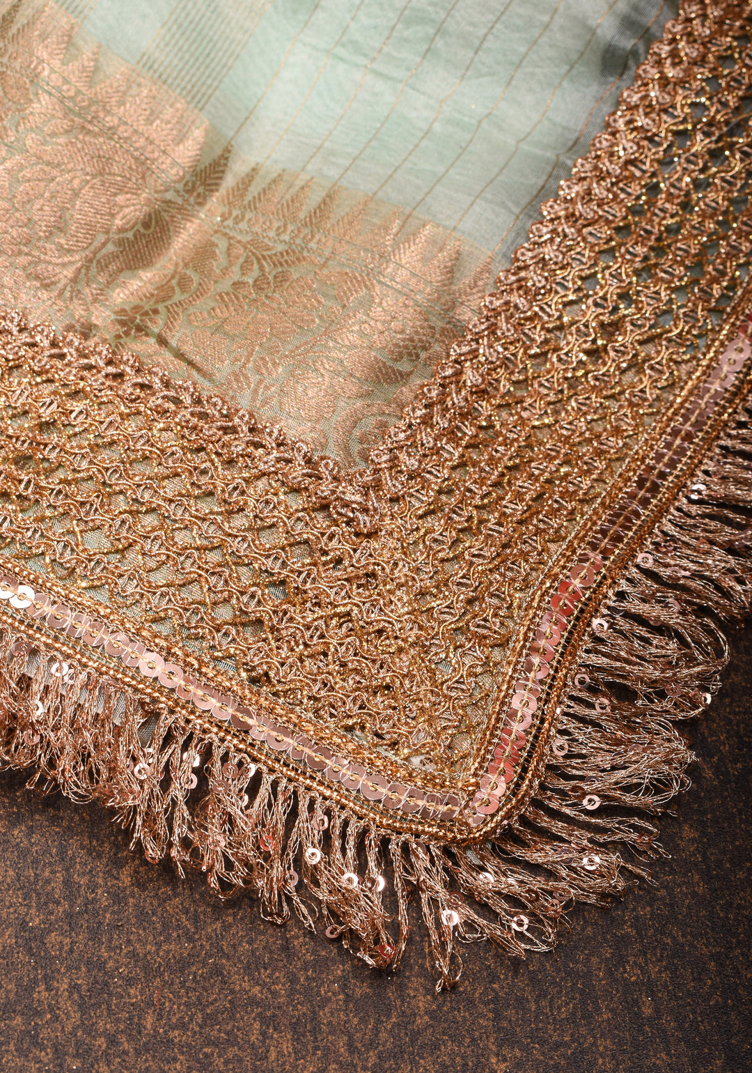 Sage Green Pure Organza Silk Saree with Floral Digital Print and Lace Trim Border | SILK MARK CERTIFIED