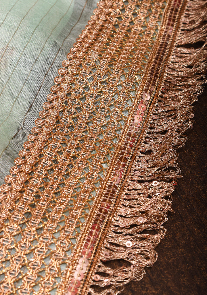 Sage Green Pure Organza Silk Saree with Floral Digital Print and Lace Trim Border | SILK MARK CERTIFIED
