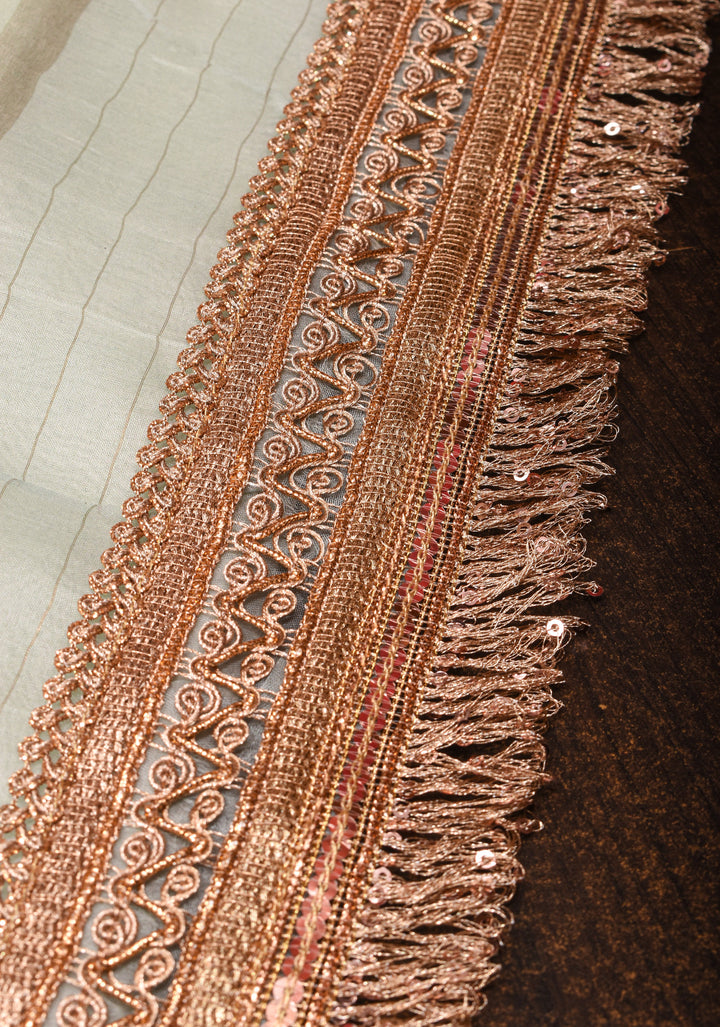 Off White Pure Organza Silk Saree with Floral Digital Print and Lace Trim Border | SILK MARK CERTIFIED