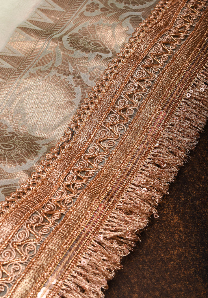 Off White Pure Organza Silk Saree with Floral Digital Print and Lace Trim Border | SILK MARK CERTIFIED