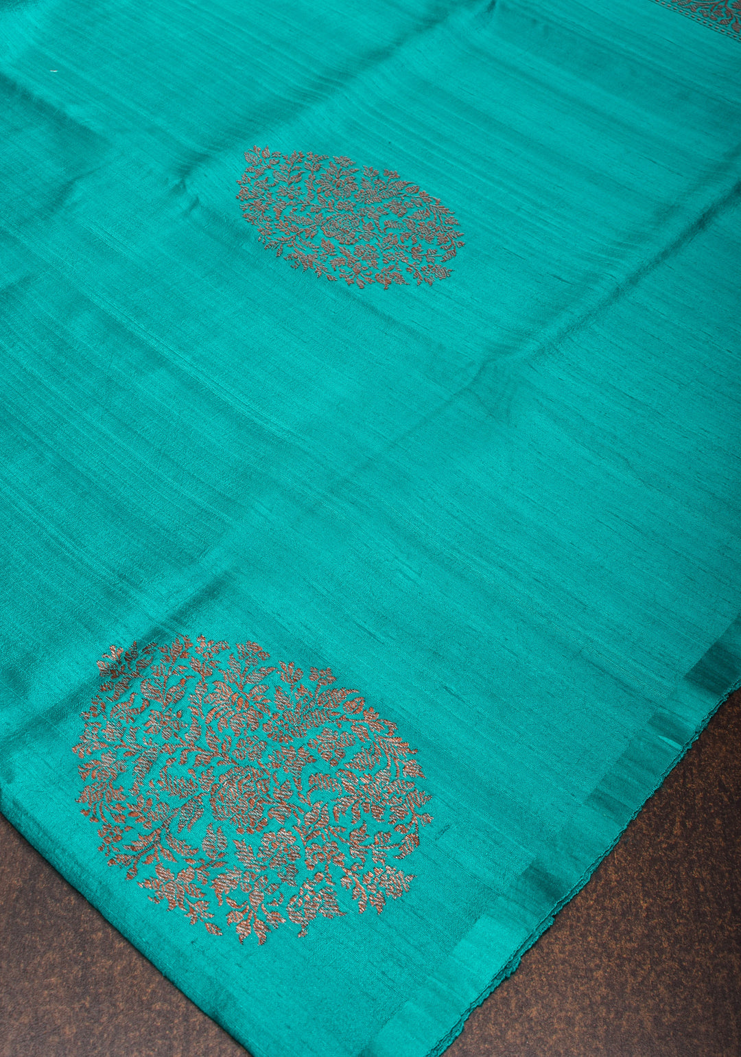 Turquoise Pure Banarasi Raw Silk Saree with Damask Zari Buttas and Ornate Zari Border| SILK MARK CERTIFIED