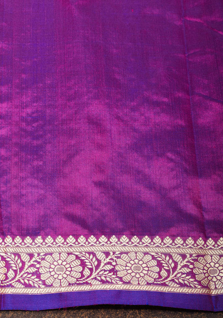 Exquisite Lightweight Banarasi Silk Saree in Royal Fuchsia with Dainty Buttas and Refined Contrast Resham Border| SILK MARK CERTIFIED