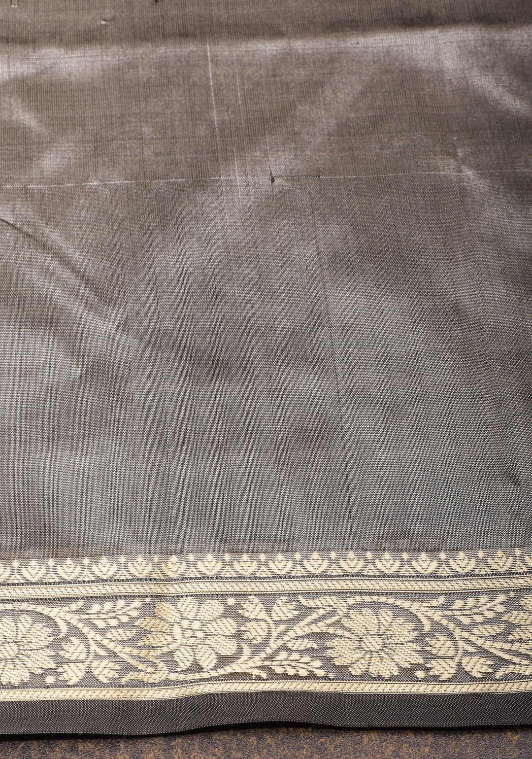 Gray Lightweight Banarasi Silk Sarees with Minimalistic Resham Border and dainty buttas | SILK MARK CERTIFIED