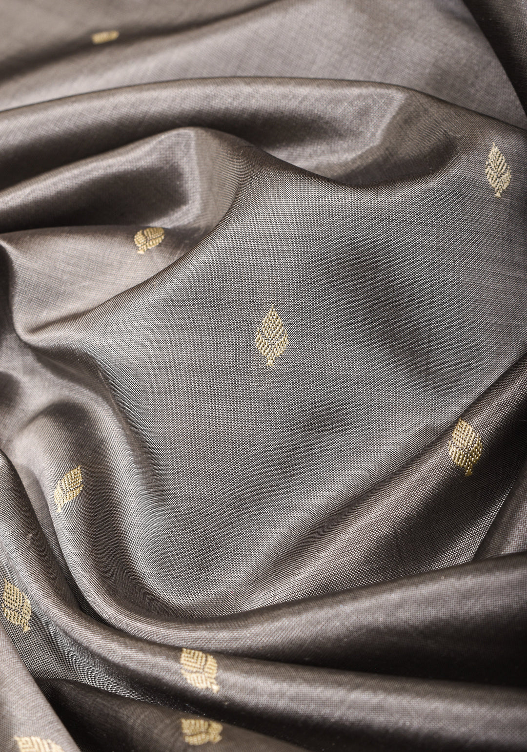 Gray Lightweight Banarasi Silk Sarees with Minimalistic Resham Border and dainty buttas | SILK MARK CERTIFIED