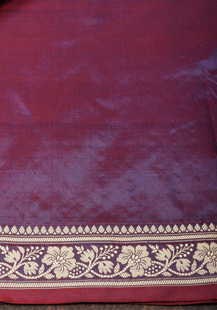 Exquisite Lightweight Banarasi Silk Saree in Viola Purple with Dainty Buttas and Refined Contrast Resham Border| SILK MARK CERTIFIED