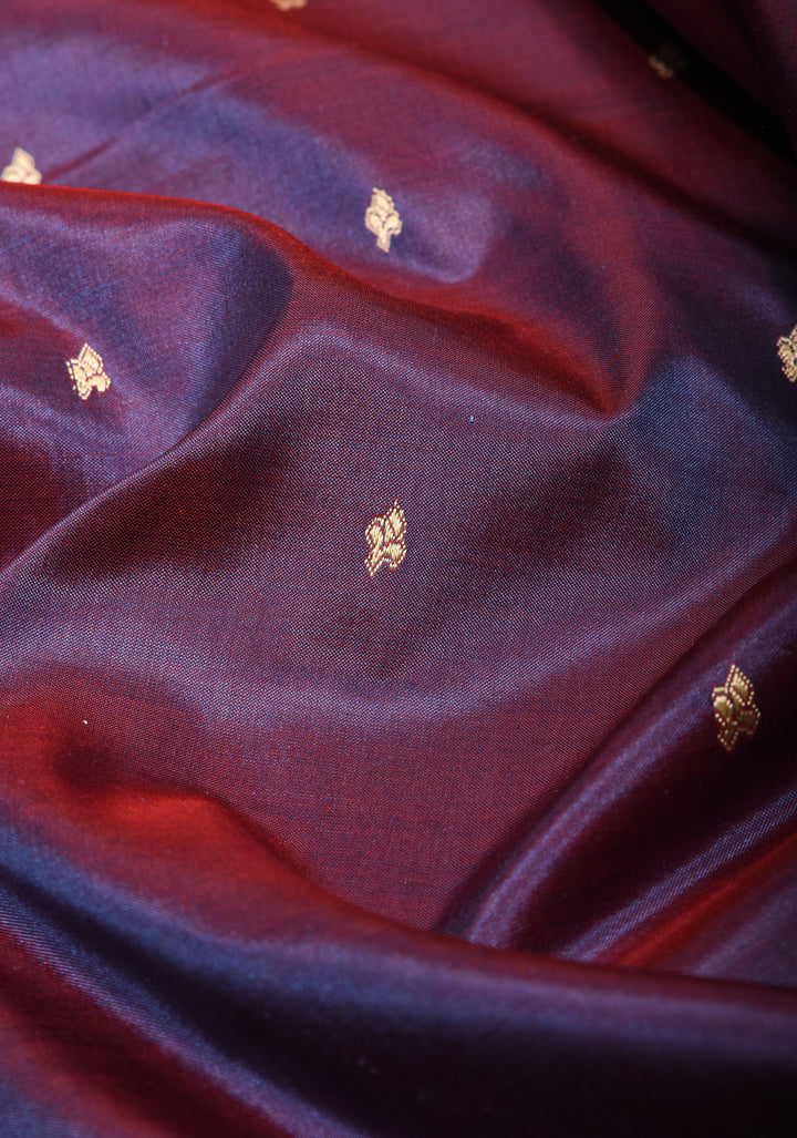 Exquisite Lightweight Banarasi Silk Saree in Viola Purple with Dainty Buttas and Refined Contrast Resham Border| SILK MARK CERTIFIED