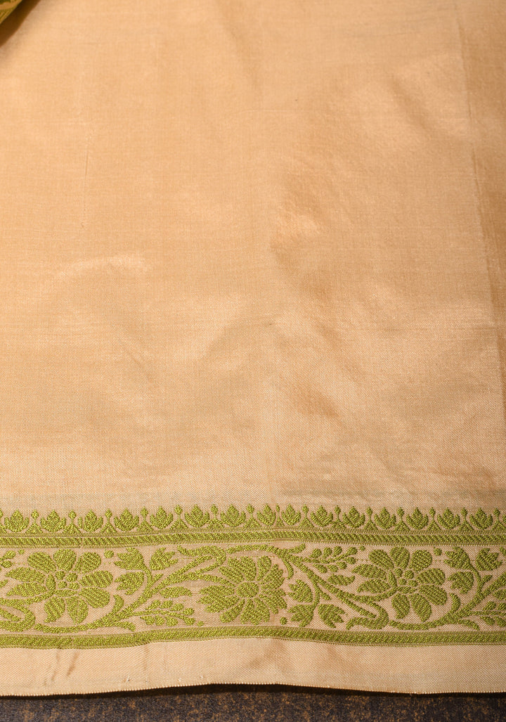 Exquisite Lightweight Banarasi Silk Saree in Beige with Dainty Buttas and Refined Contrast Resham Border| SILK MARK CERTIFIED