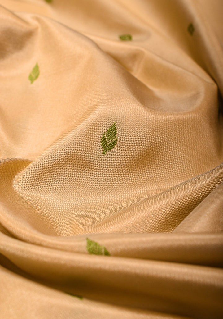 Exquisite Lightweight Banarasi Silk Saree in Beige with Dainty Buttas and Refined Contrast Resham Border| SILK MARK CERTIFIED