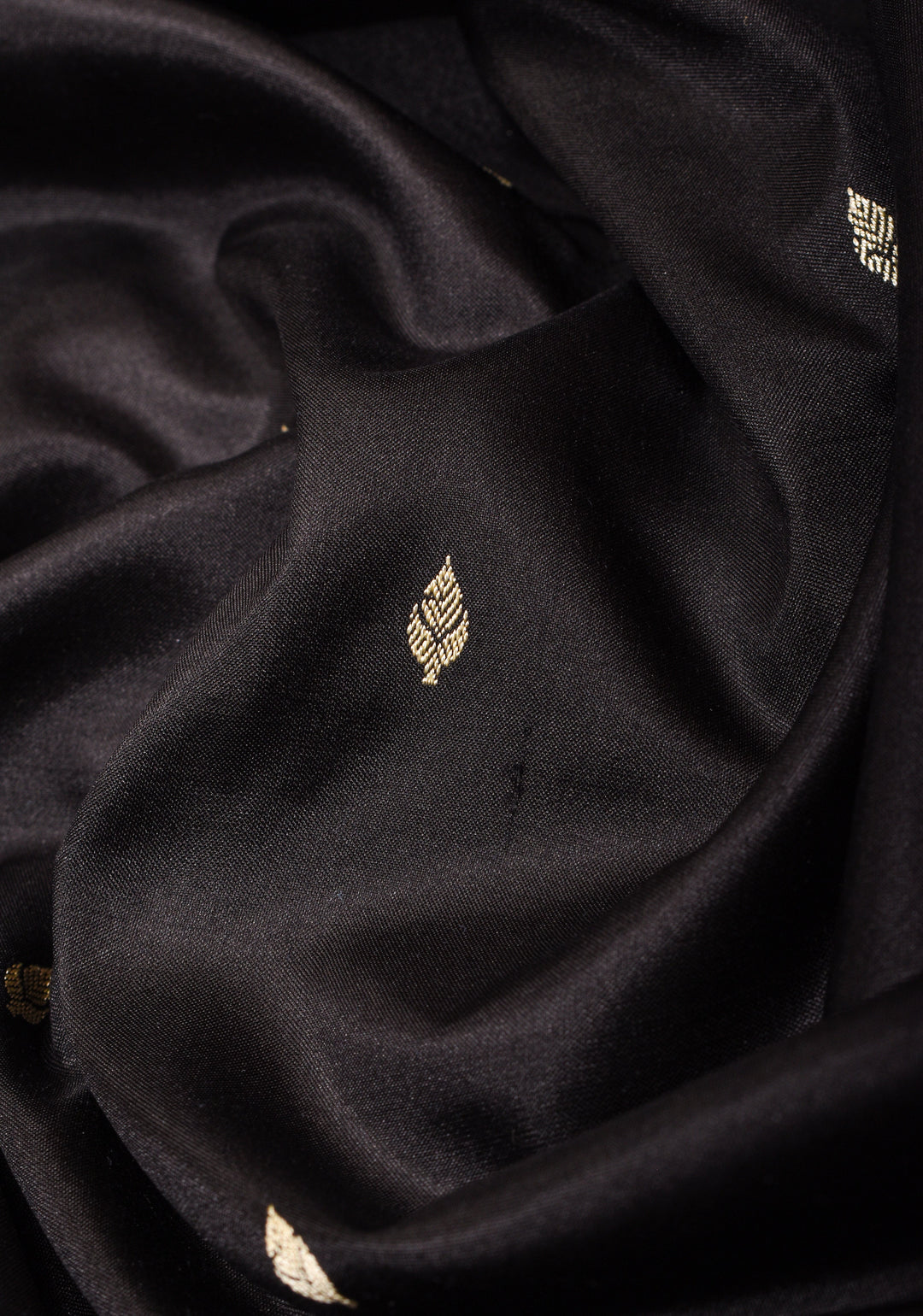 Black Lightweight Banarasi Silk Saree with Dainty Buttas and Minimalistic Resham Border | SILK MARK CERTIFIED