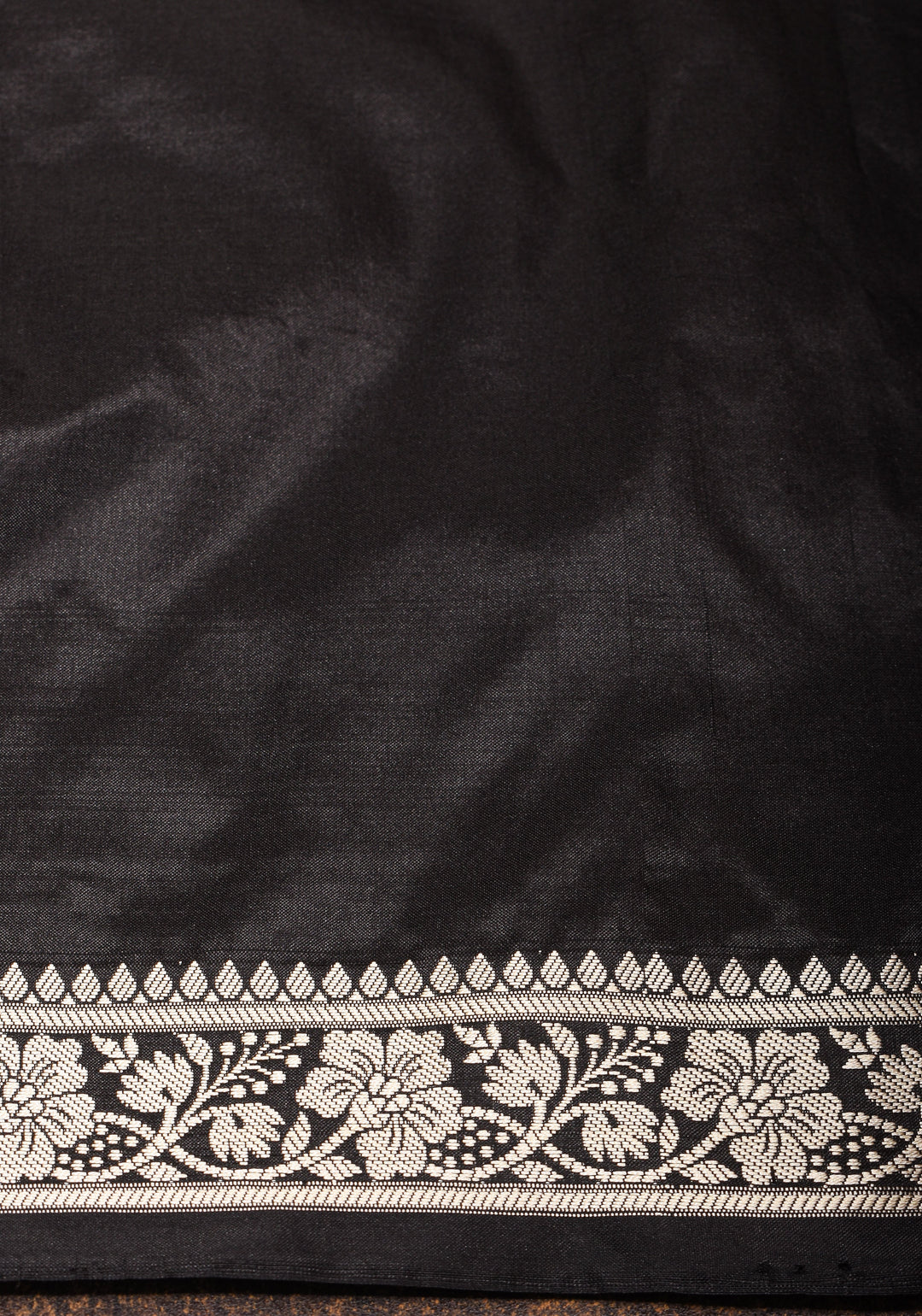 Lightweight Banarasi Silk Saree in Black with Dainty Buttas and Minimalistic Resham Border  | SILK MARK CERTIFIED