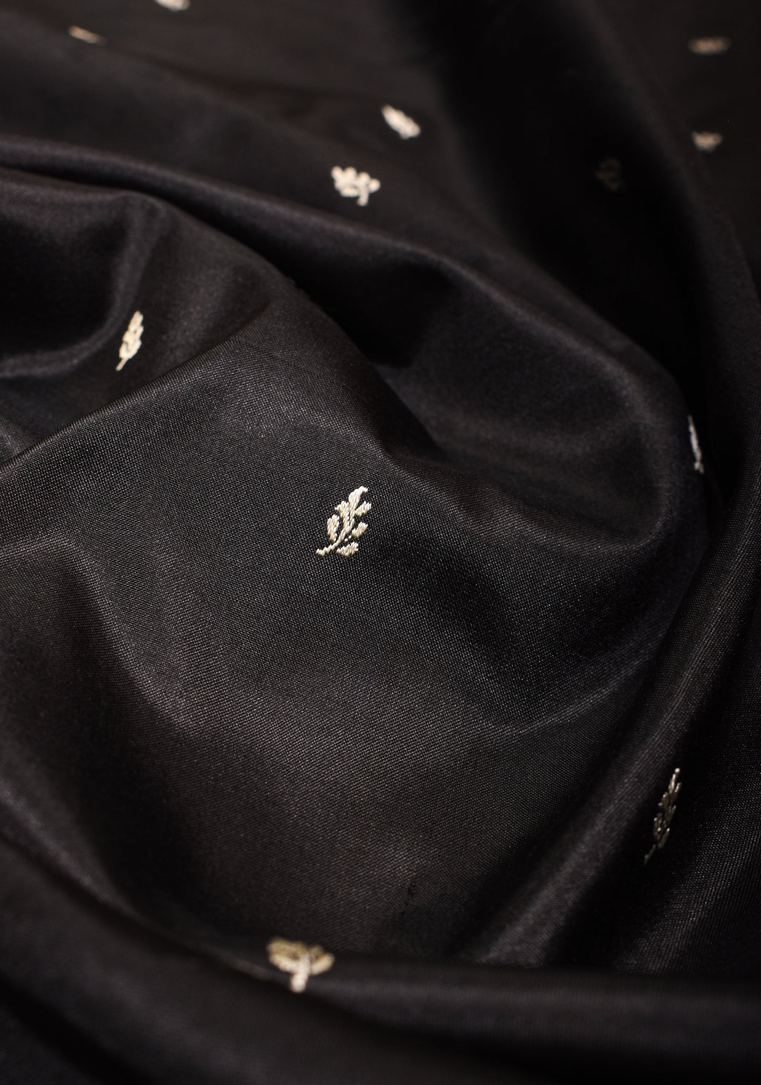Lightweight Banarasi Silk Saree in Black with Dainty Buttas and Minimalistic Resham Border  | SILK MARK CERTIFIED