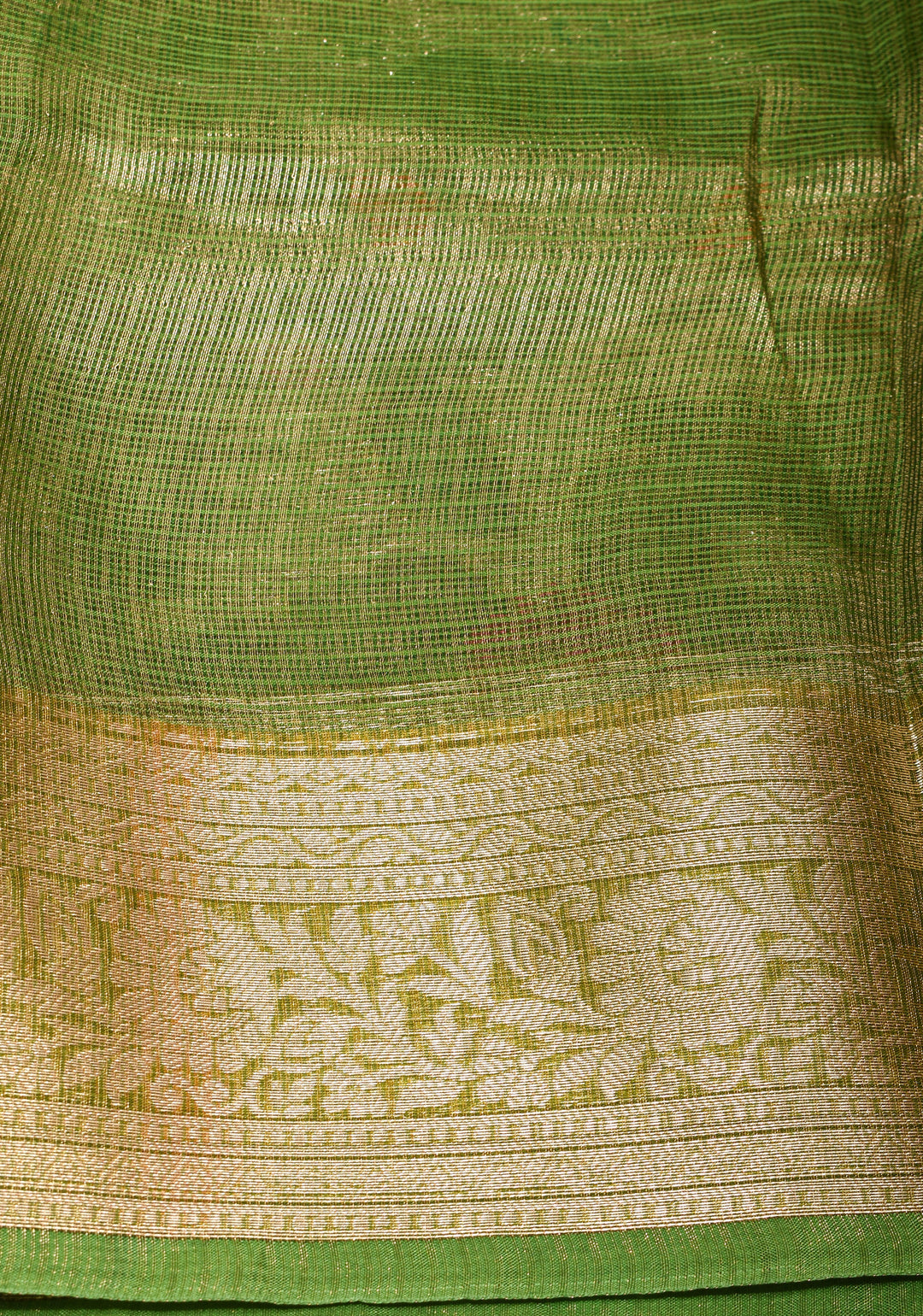 Green Kota Doria Tissue Cotton Saree with Meenakari Floral Jaal and Zari Border
