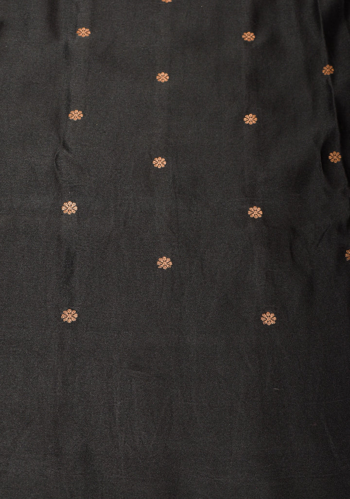 Banarasi Mashru Silk Saree in Black with Damask Motifs And Zari Border | SILK MARK CERTIFIED