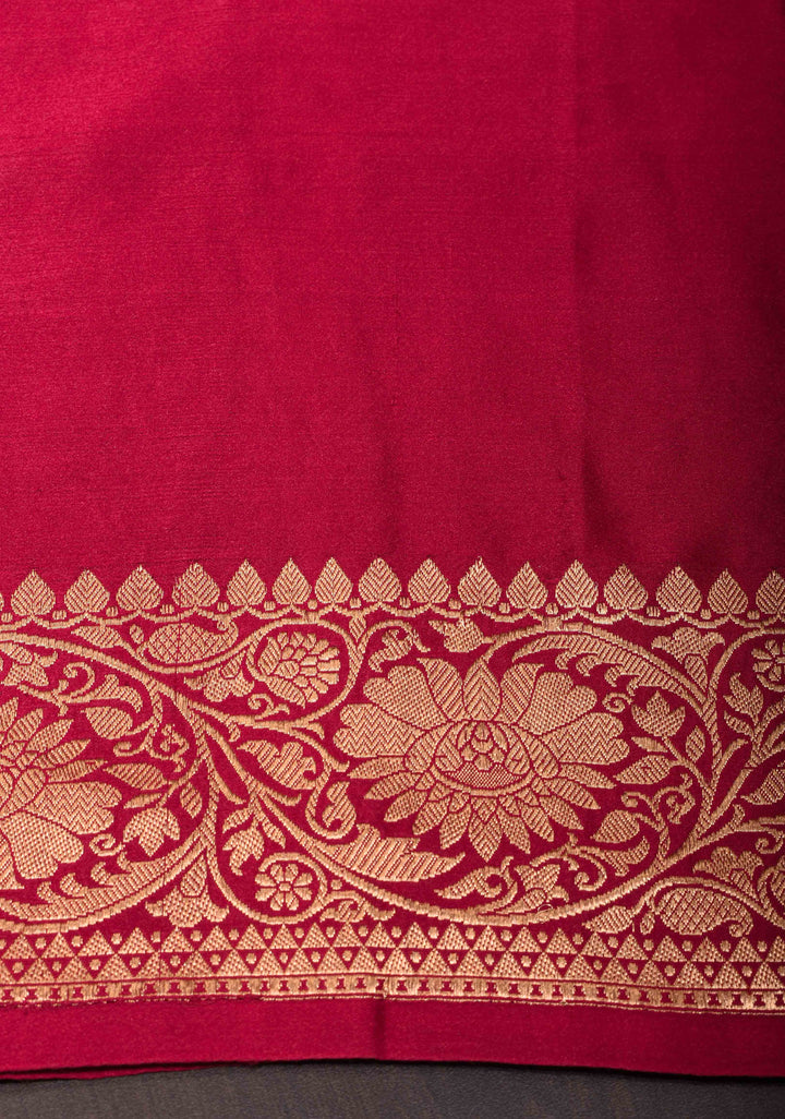 Exquisite Maroon Banarasi Mashru Silk Saree with Damask Buttas and Zari Border | SILK MARK CERTIFIED