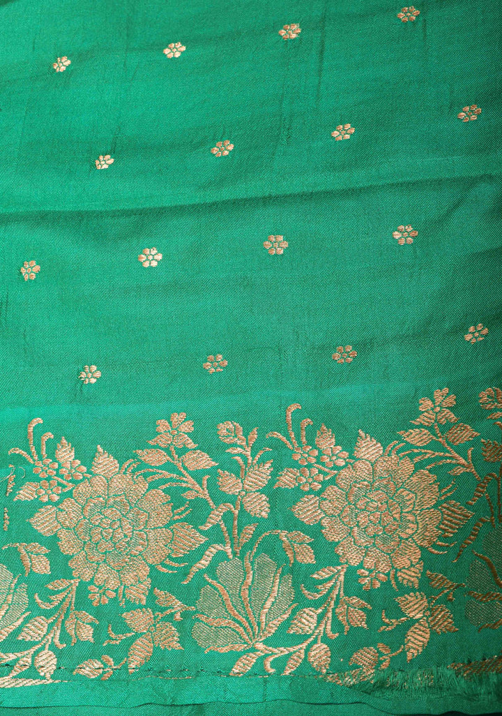 Exquisite Sea Green Banarasi Mashru Silk Saree with Sona Rupa Buttis and Zari Border | SILK MARK CERTIFIED