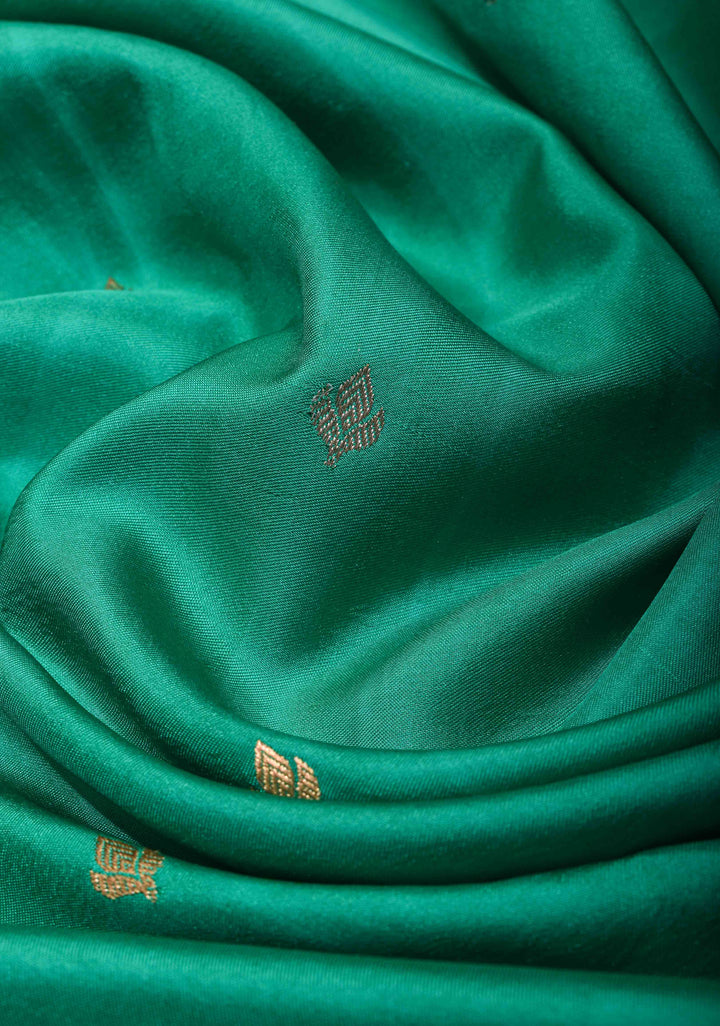 Exquisite Sea Green Banarasi Mashru Silk Saree with Sona Rupa Buttis and Zari Border | SILK MARK CERTIFIED