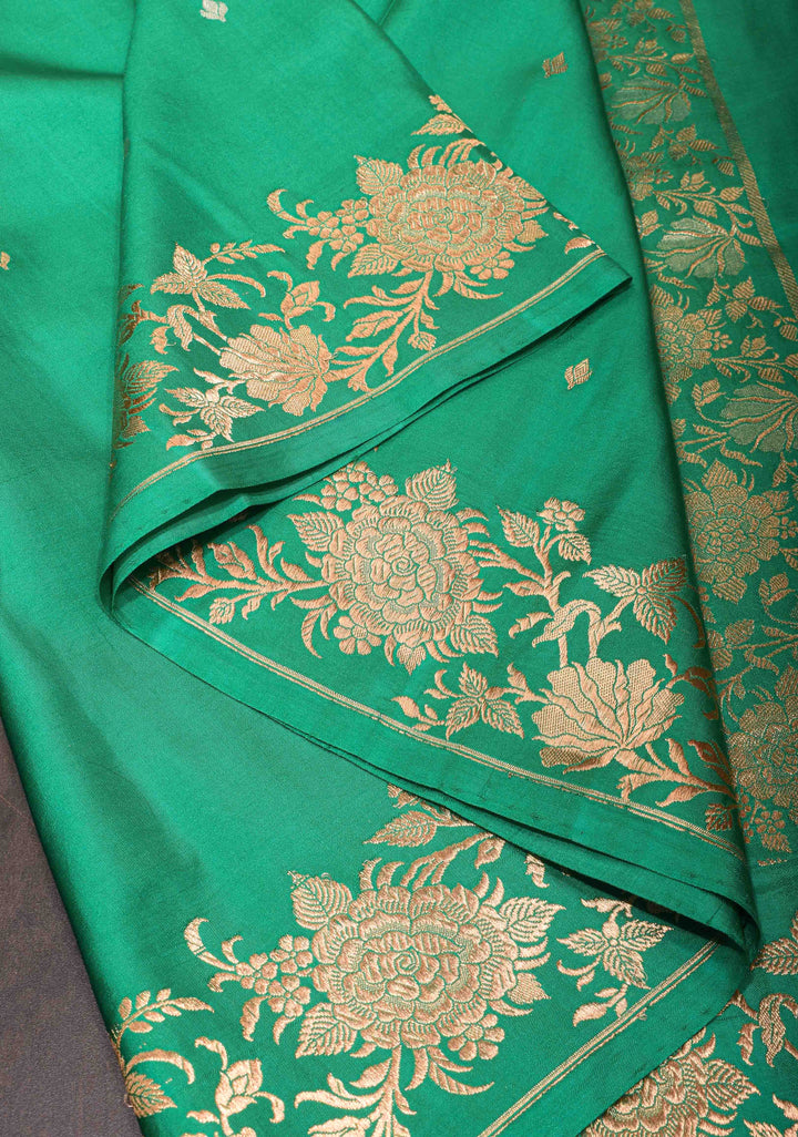Exquisite Sea Green Banarasi Mashru Silk Saree with Sona Rupa Buttis and Zari Border | SILK MARK CERTIFIED
