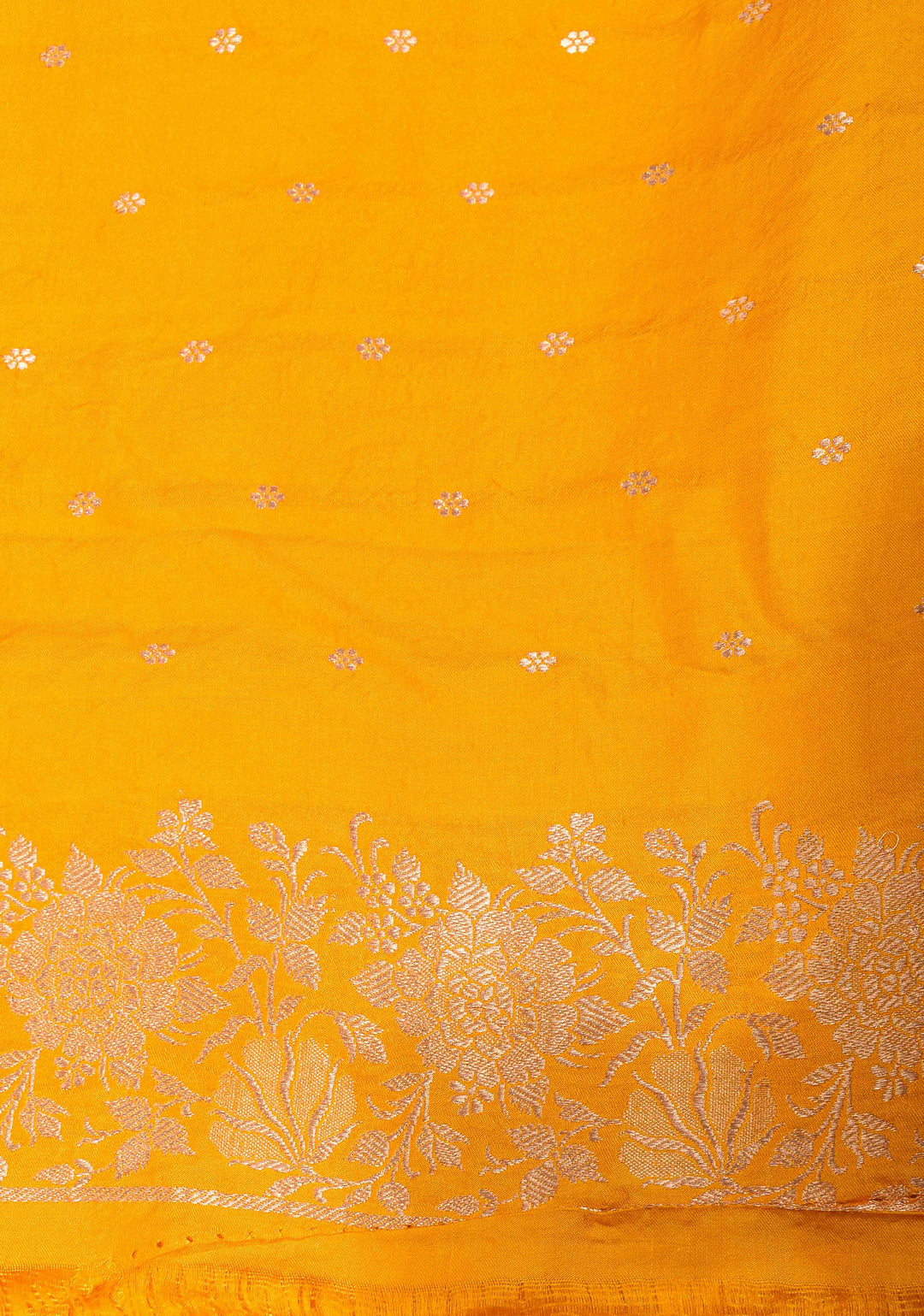 Exquisite Mango Yellow Banarasi Mashru Silk Saree with Dainty Buttas and Zari Border | SILK MARK CERTIFIED