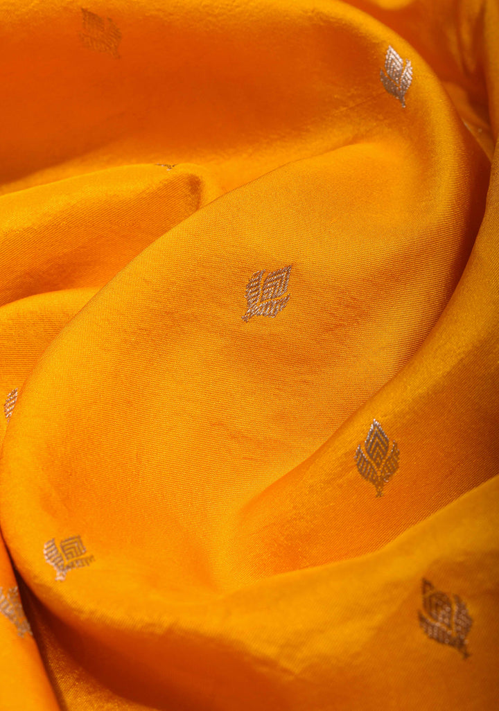 Exquisite Mango Yellow Banarasi Mashru Silk Saree with Dainty Buttas and Zari Border | SILK MARK CERTIFIED