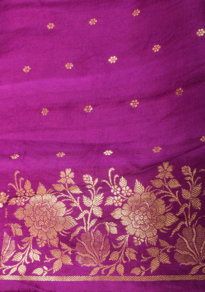 Royal Fuchsia Banarasi Mashru Silk Saree with Sona Rupa Buttis and Zari Border | SILK MARK CERTIFIED