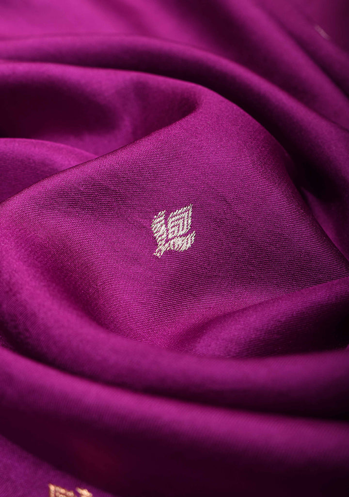 Royal Fuchsia Banarasi Mashru Silk Saree with Sona Rupa Buttis and Zari Border | SILK MARK CERTIFIED