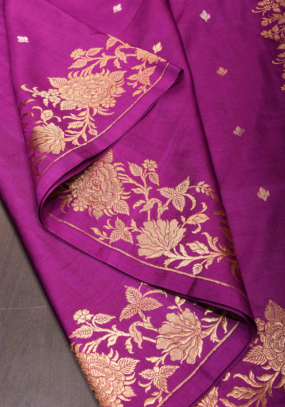 Royal Fuchsia Banarasi Mashru Silk Saree with Sona Rupa Buttis and Zari Border | SILK MARK CERTIFIED
