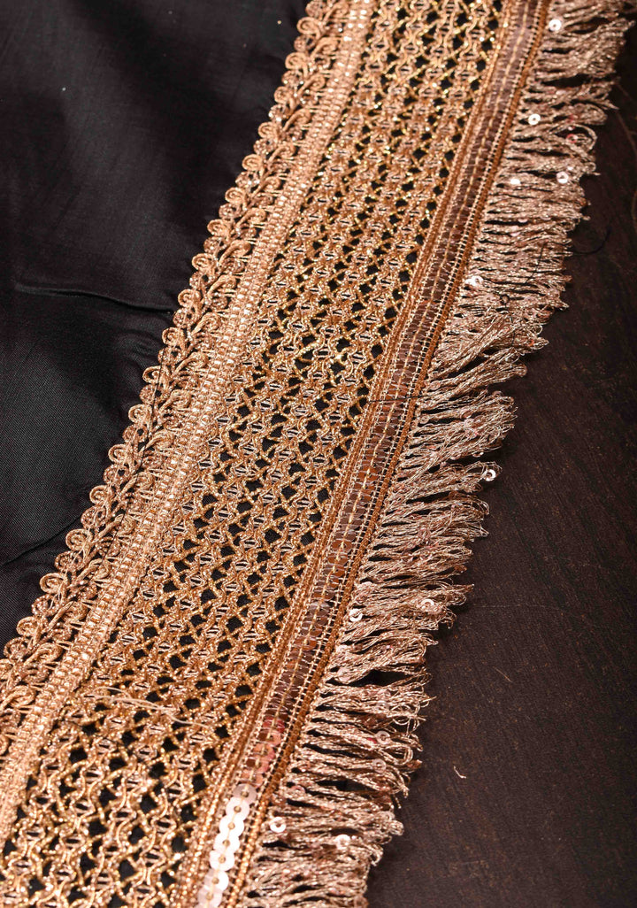 Black Banarasi Handloom Saree with Dainty Sona Rupa Kadhuwa Buttas and Fancy Lace Border | SILK MARK CERTIFIED