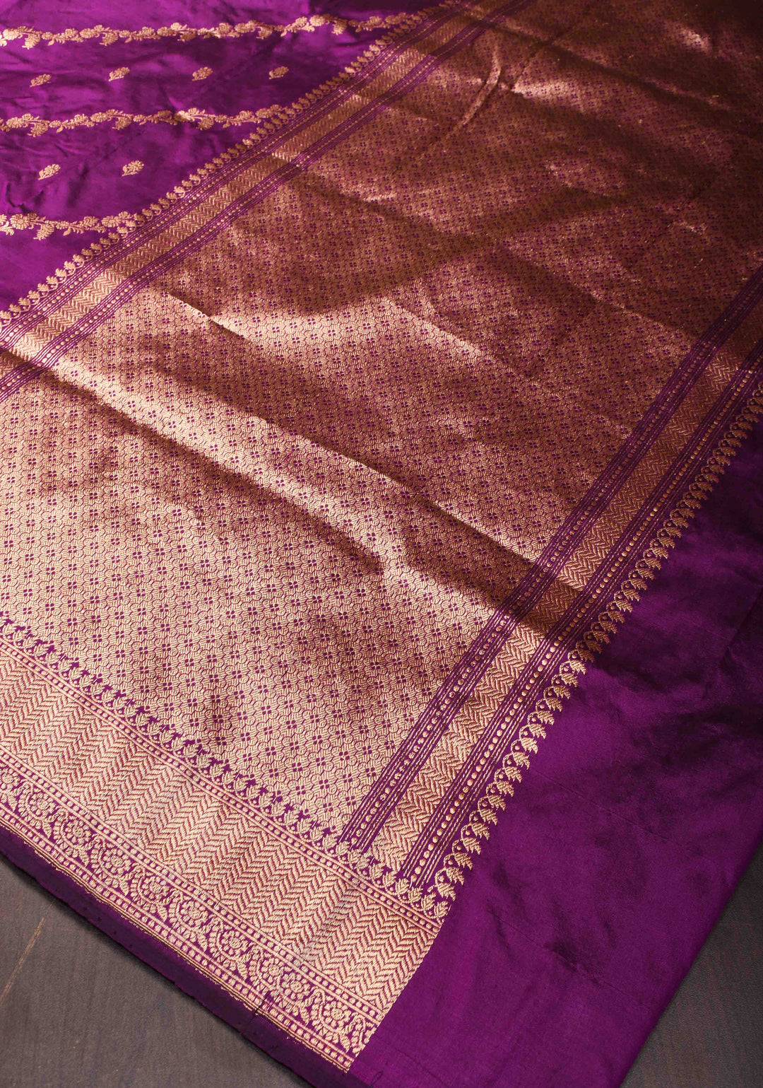 Purple Leheria Pattern Banarasi Katan Silk Saree with Zari Buttas and Zari Border | SILK MARK CERTIFIED