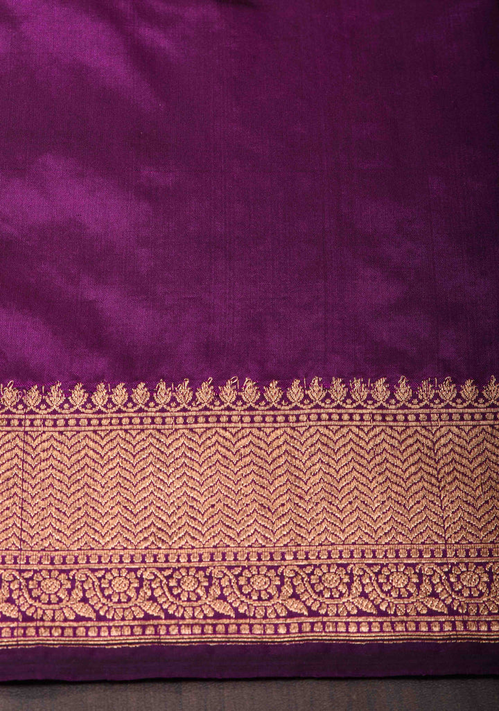 Purple Leheria Pattern Banarasi Katan Silk Saree with Zari Buttas and Zari Border | SILK MARK CERTIFIED