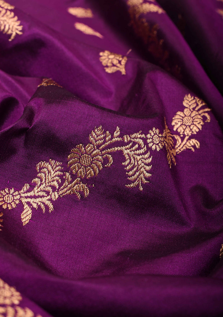 Purple Leheria Pattern Banarasi Katan Silk Saree with Zari Buttas and Zari Border | SILK MARK CERTIFIED