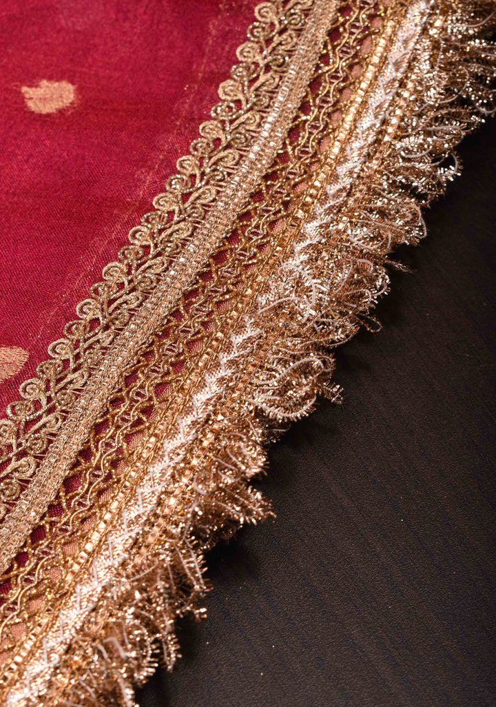 Pink Banarasi Tissue Handloom Saree with Sona Rupa Kadhuwa Buttas and Elegant Lace Border| SILK MARK CERTIFIED