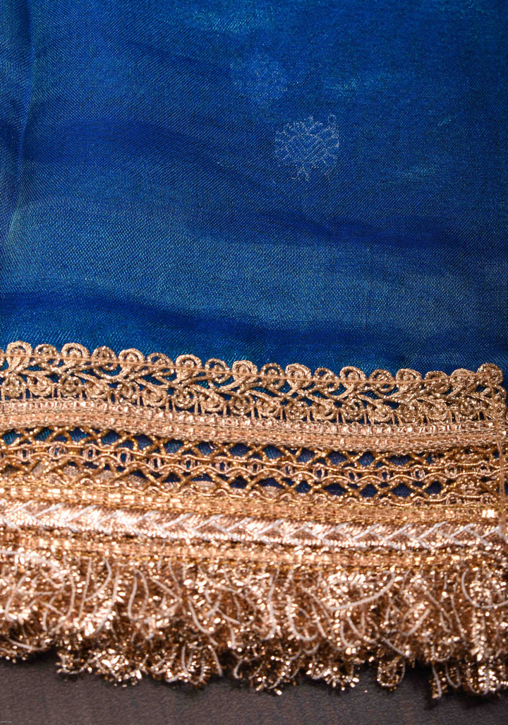 Cobalt Blue Banarasi Tissue Handloom Saree with Sona Rupa Buttis and Lace Border| SILK MARK CERTIFIED