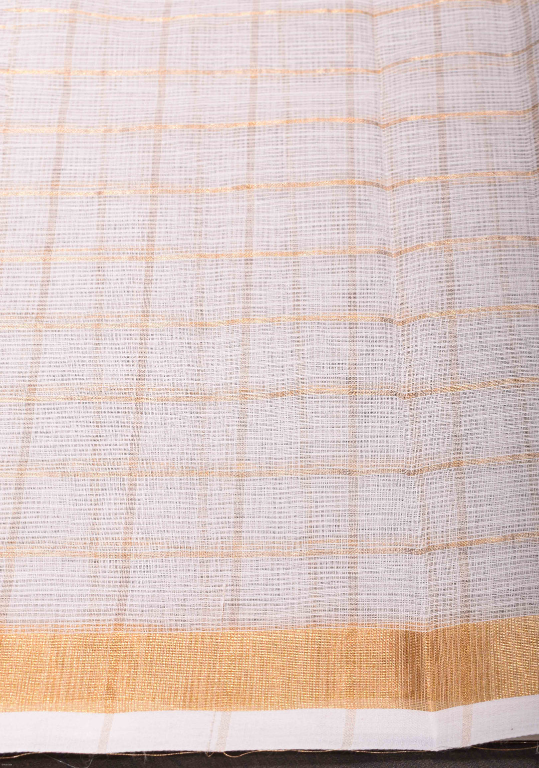 White Kota Doria Cotton Saree with Checks Pattern and Minimal Zari Border