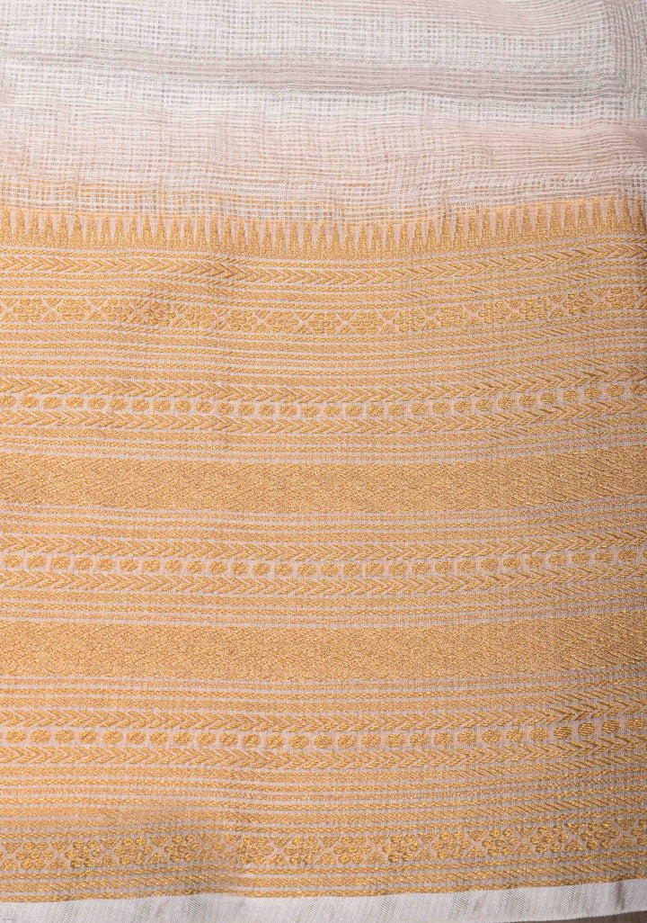 Elegant White Kota Doria Cotton Saree with Wide Zari Border