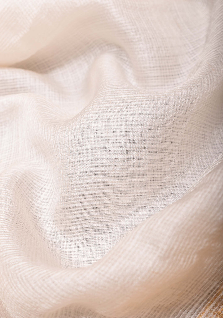 Elegant White Kota Doria Cotton Saree with Wide Zari Border