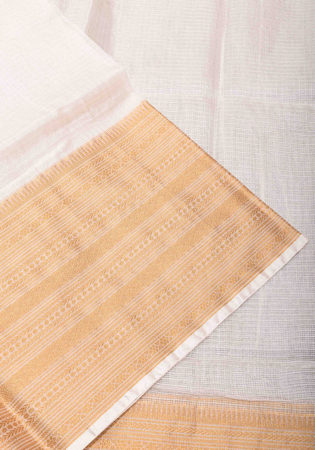 Elegant White Kota Doria Cotton Saree with Wide Zari Border
