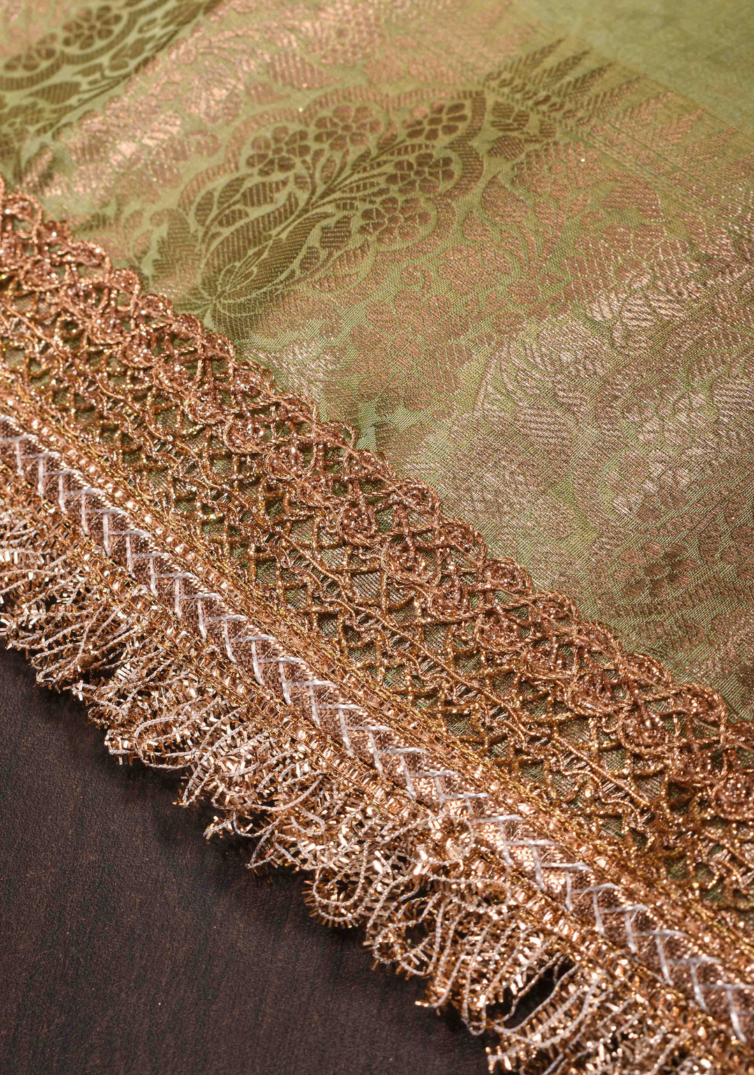 Pistachio Green Pure Organza Silk Saree with Floral Digital Print and Lace Trim Border| SILK MARK CERTIFIED