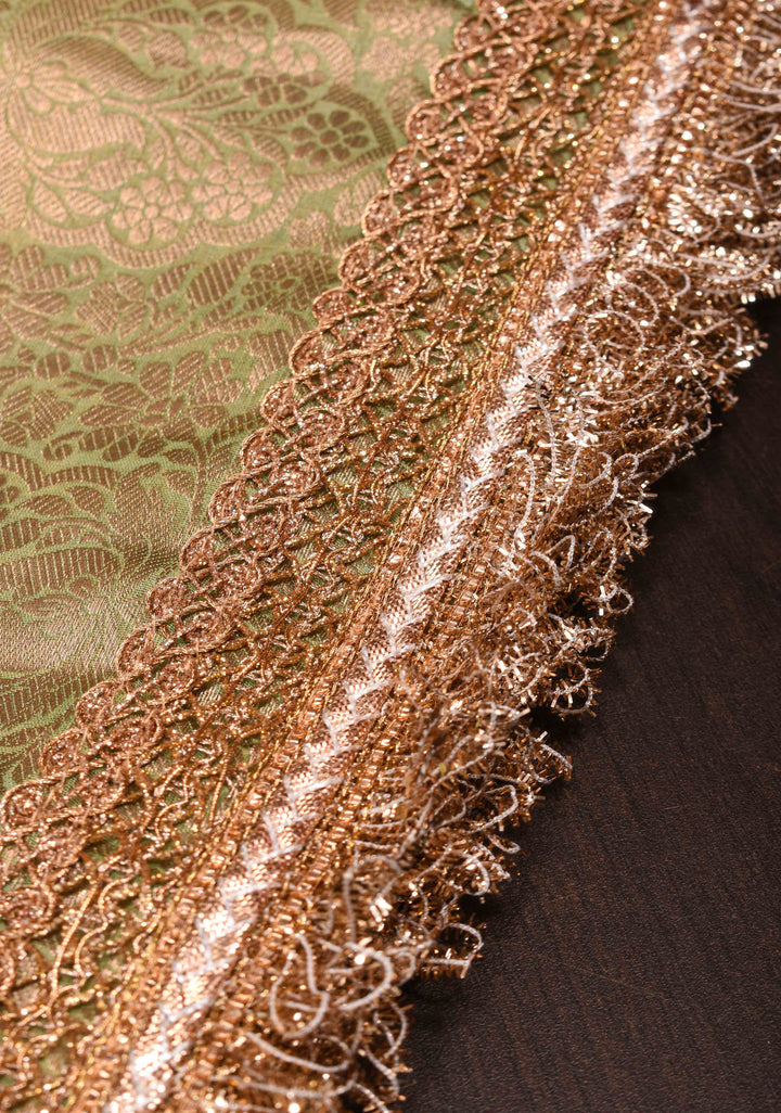 Pistachio Green Pure Organza Silk Saree with Floral Digital Print and Lace Trim Border| SILK MARK CERTIFIED