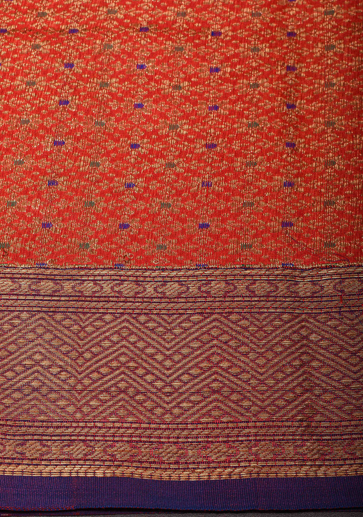 Red Pure Banarasi Tussar Silk Saree with Zari Buttas, Koniya Motifs and Zari Border | SILK MARK CERTIFIED